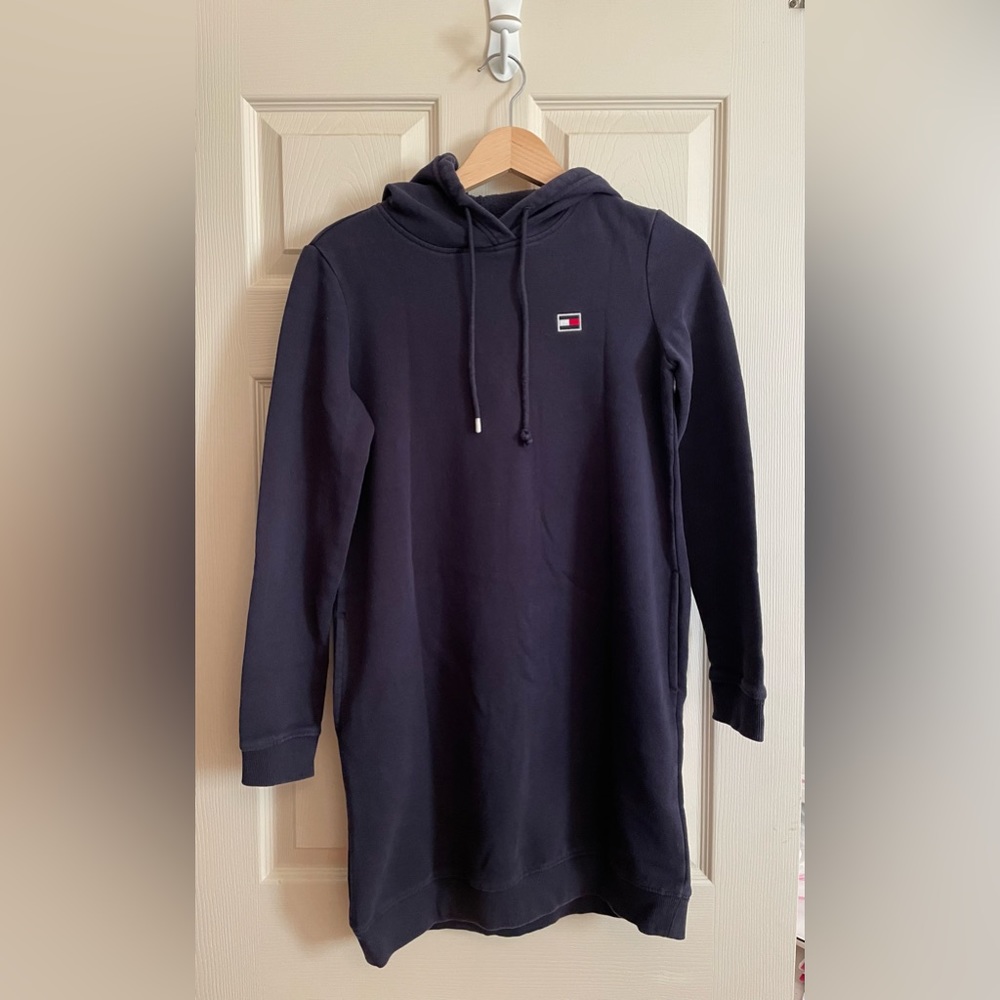 Tommy Hilfiger Navy Logo Hooded Jersey Sweater Dress